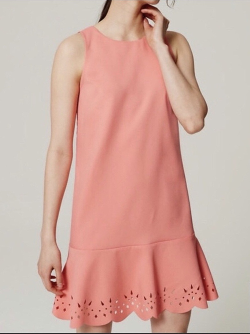 LOFT Coral Sleeveless Scalloped Hem Dress